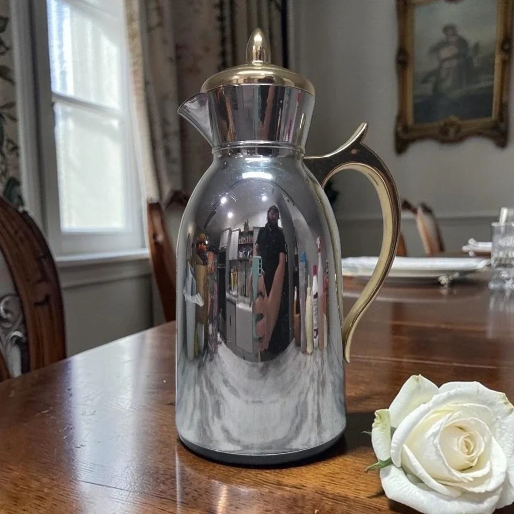 Thermal 1qt Plastic Coffee Pot, Vintage Insulated Silver Carafe, Kitchenware
